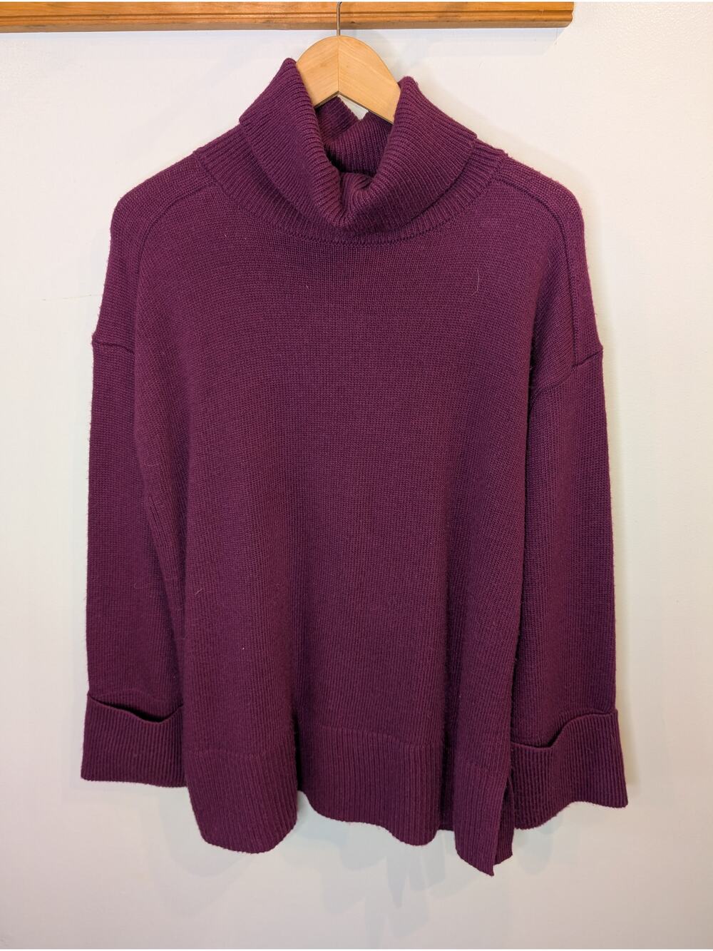 TALBOTS Purple Burgundy Cowl Neck Sweater Large Cable Knit Cozy Fall Winter